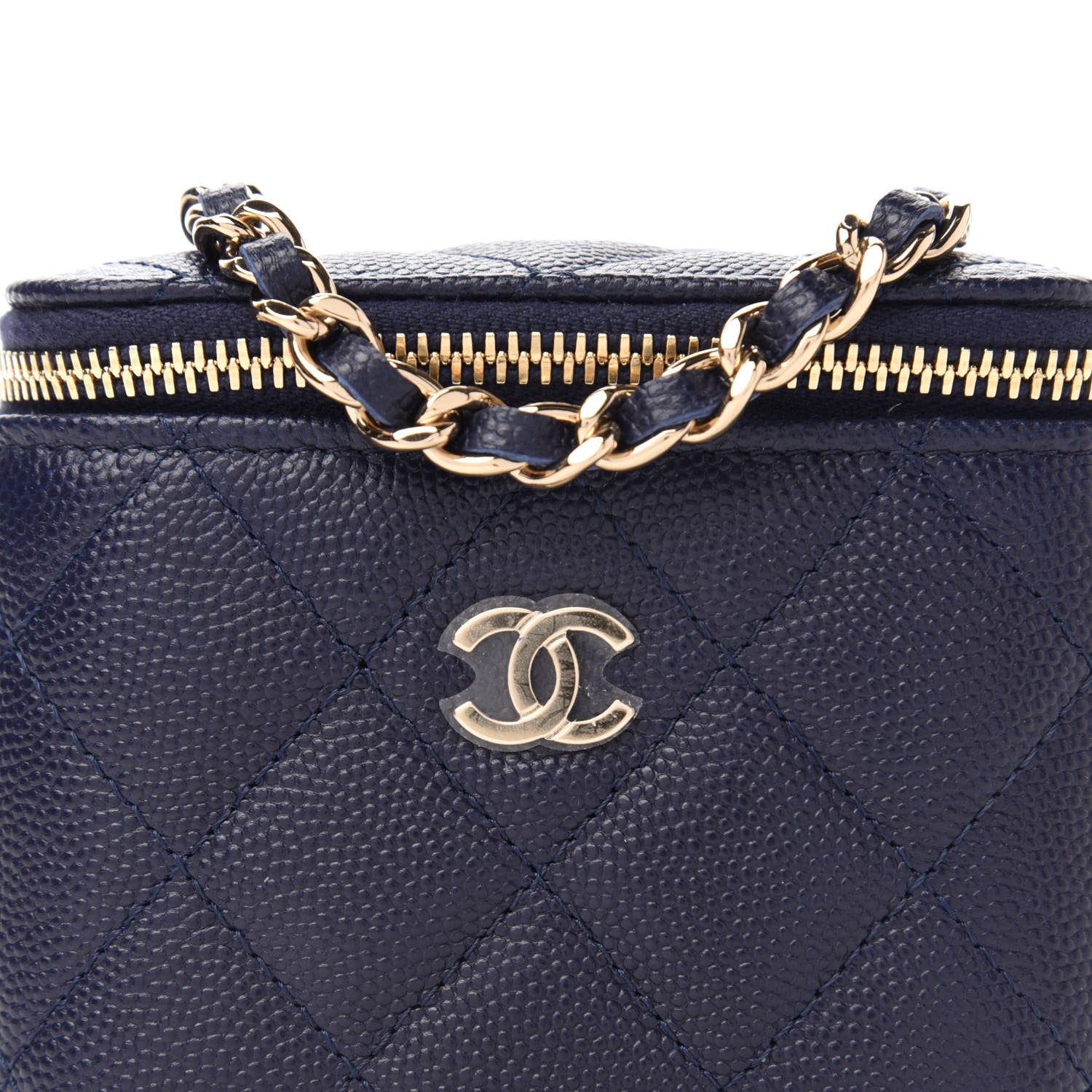 Chanel Caviar Quilted Mini Vanity Case With Chain Navy 10 of 11