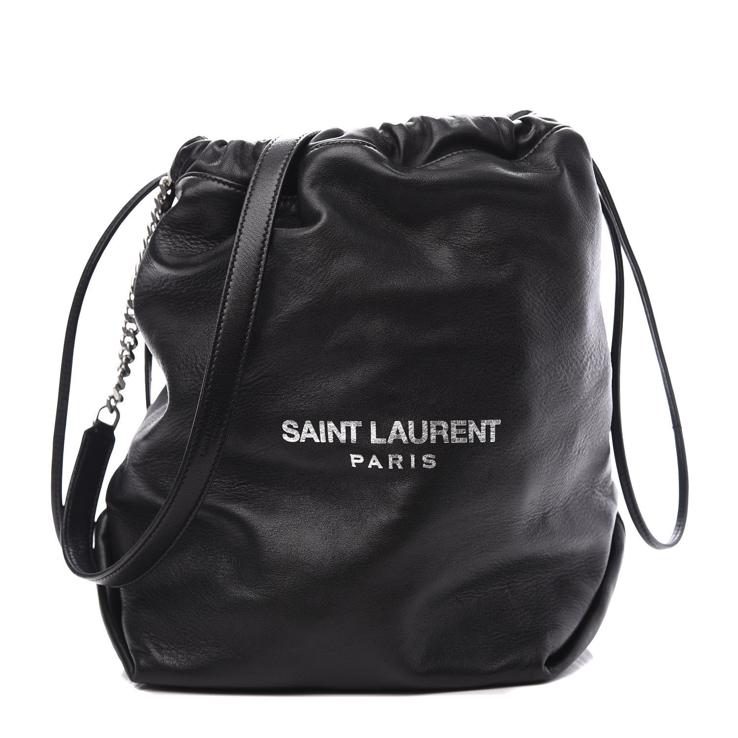 Saint Laurent Lambskin Teddy Drawstring Bag Black 1 of 13