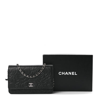 Chanel Lambskin Camellia Embossed Wallet on Chain WOC Black 12 of 12
