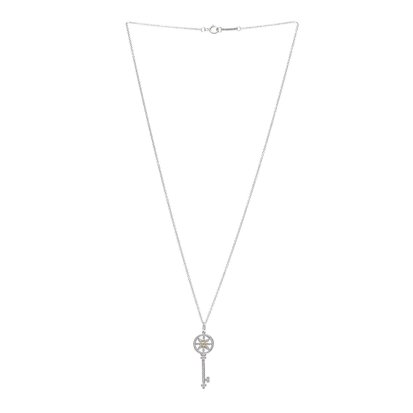 Platinum 18K Yellow Gold Yellow Diamond Daisy Key Pendant Necklace