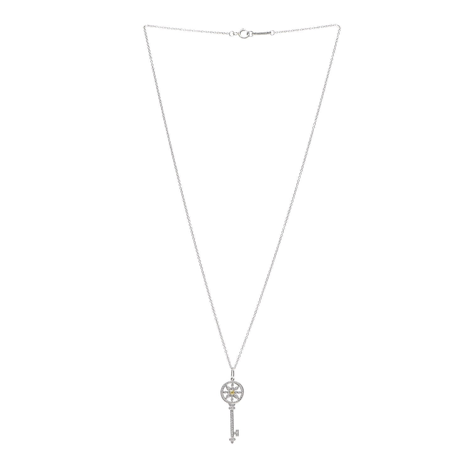 Tiffany Platinum 18K Yellow Gold Yellow Diamond Daisy Key Pendant Necklace 3 of 6