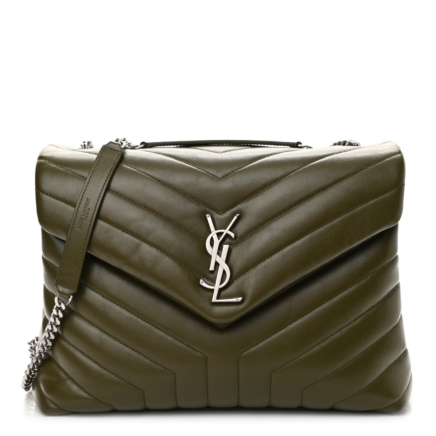 Calfskin Y Quilted Monogram Medium Loulou Chain Satchel Military Olive