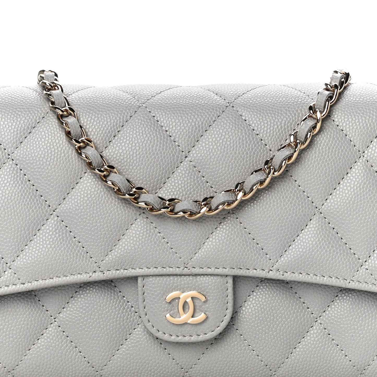 Caviar Quilted Phone Holder Wallet on Removable Chain Grey