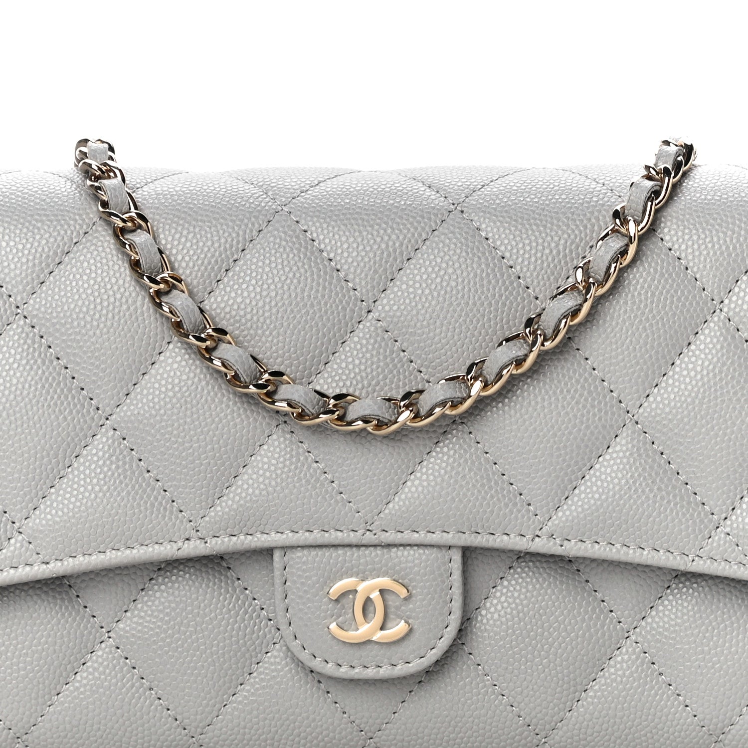 Chanel Caviar Quilted Phone Holder Wallet on Removable Chain Grey 9 of 12