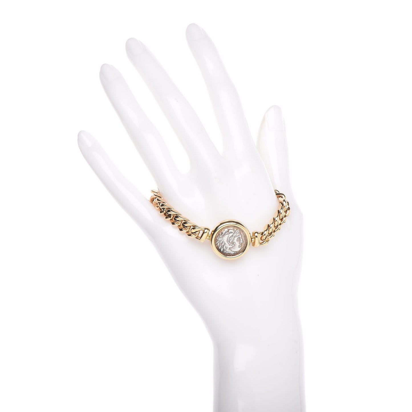 18K Yellow Gold Silver 20mm Monete Ancient Coin Bracelet