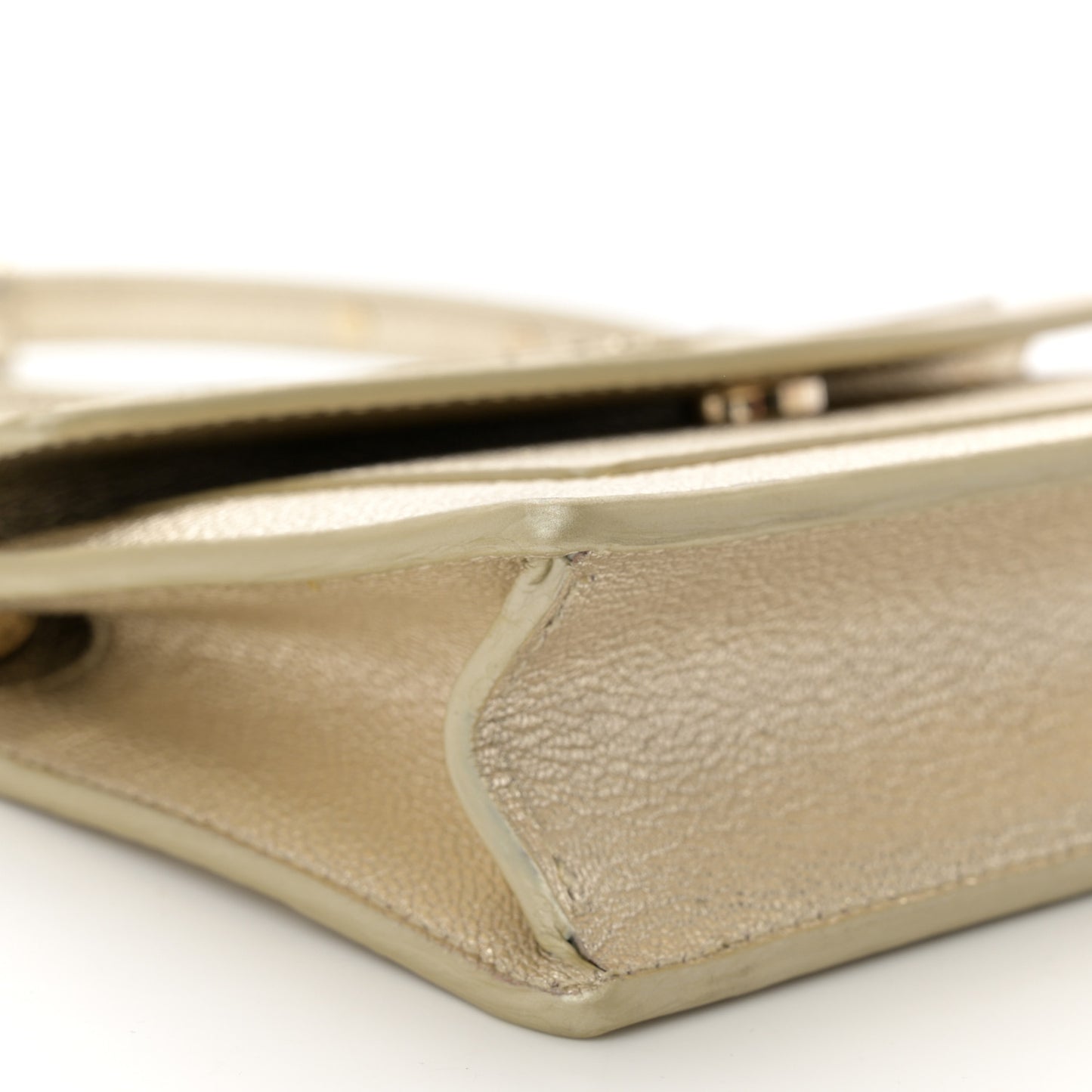 Metallic Calfskin Snake Strap Crossbody Flap Clutch Gold