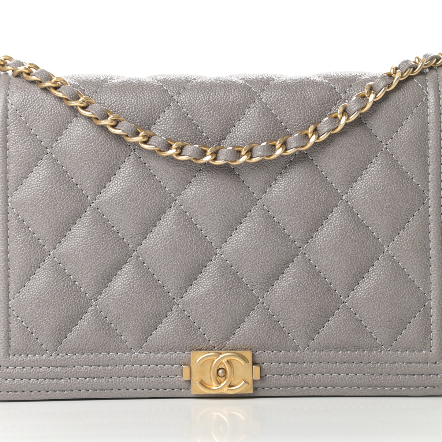 Caviar Quilted Boy Wallet On Chain WOC Grey