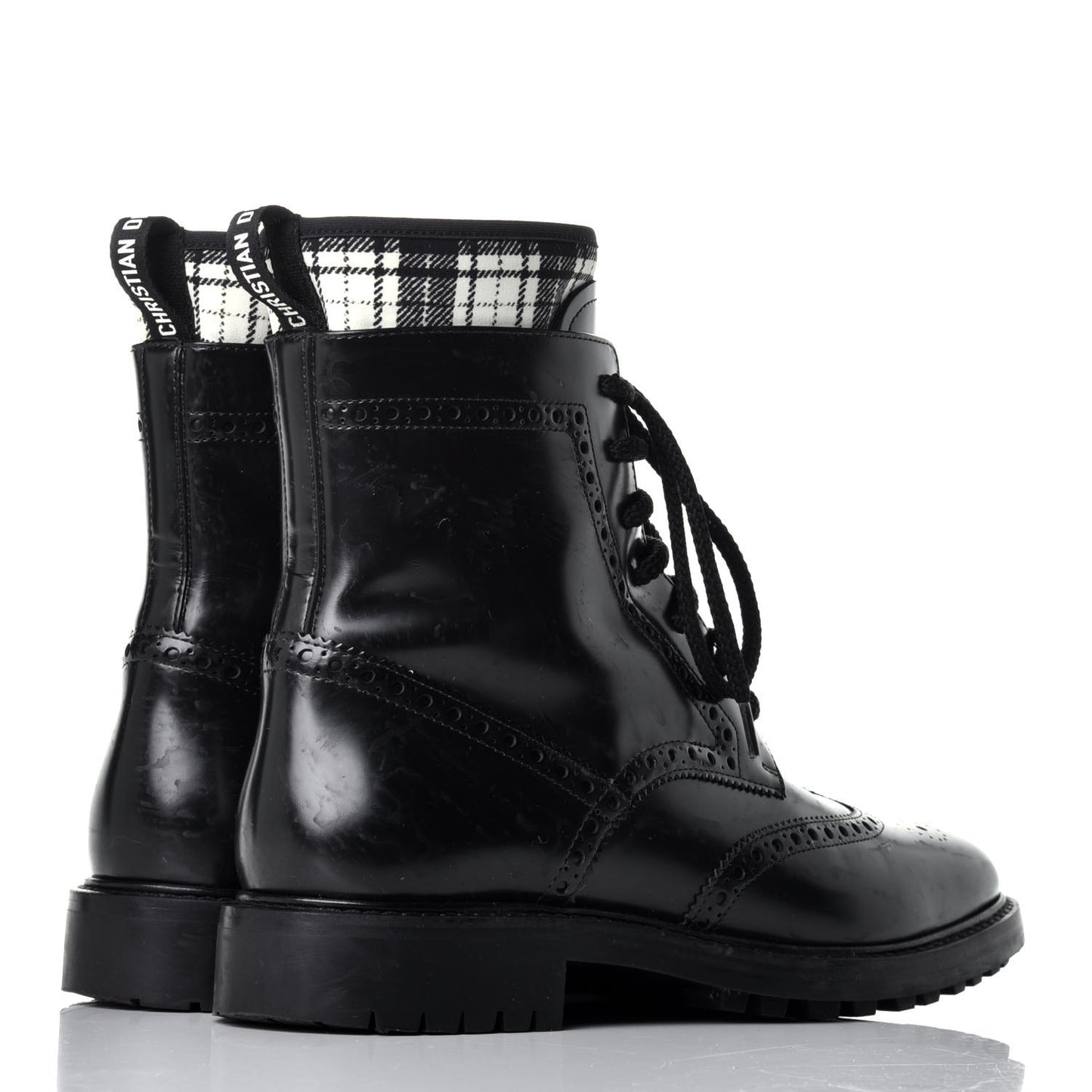 Calfskin Tartan D-Order Low Boot 39 Black White