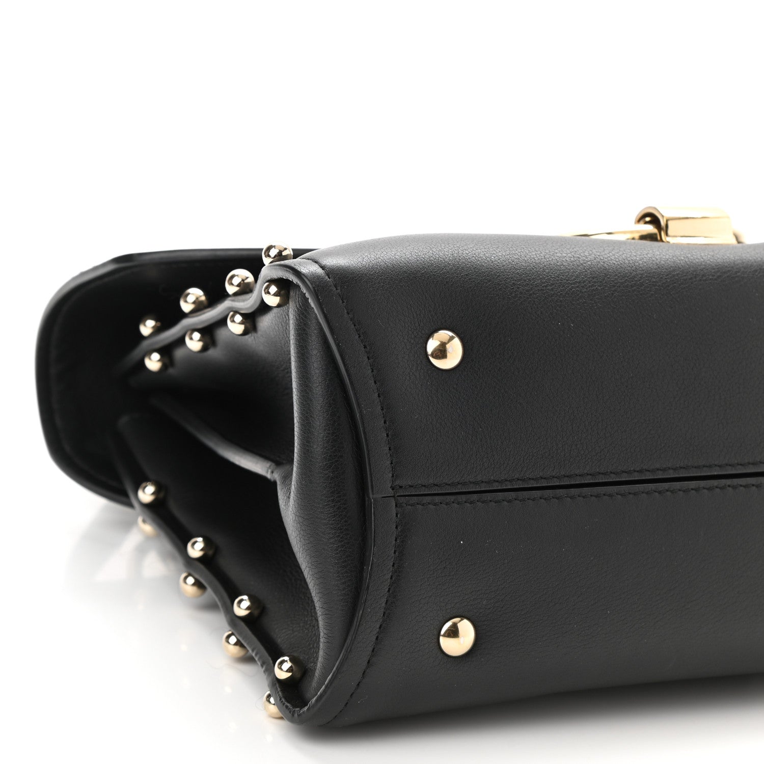 Salvatore Ferragamo Calfskin Studded Margot Top Handle Satchel Black 9 of 10