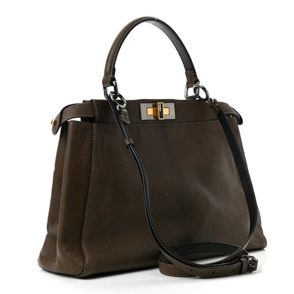 Fendi Goatskin Zucca Medium Peekaboo Iconic Satchel Taupe Tobacco Moro 2 of 9