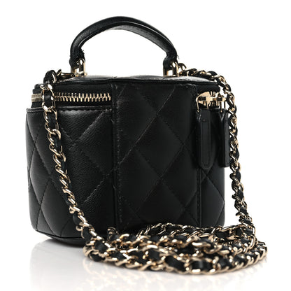 Chanel Lambskin Quilted Top Handle Mini Vanity Case With Chain Black 3 of 11