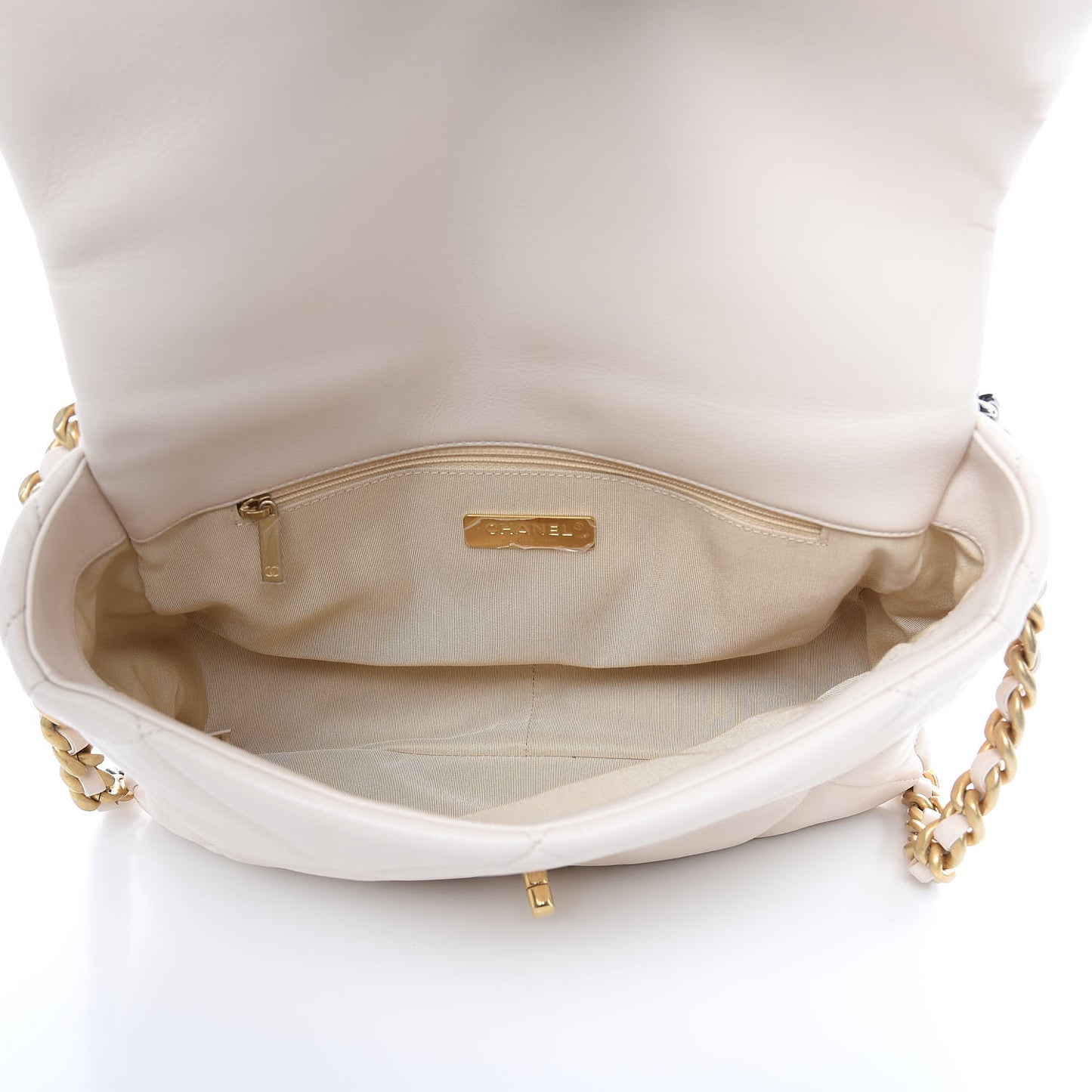 Lambskin Quilted Large 19 Flap Light Beige