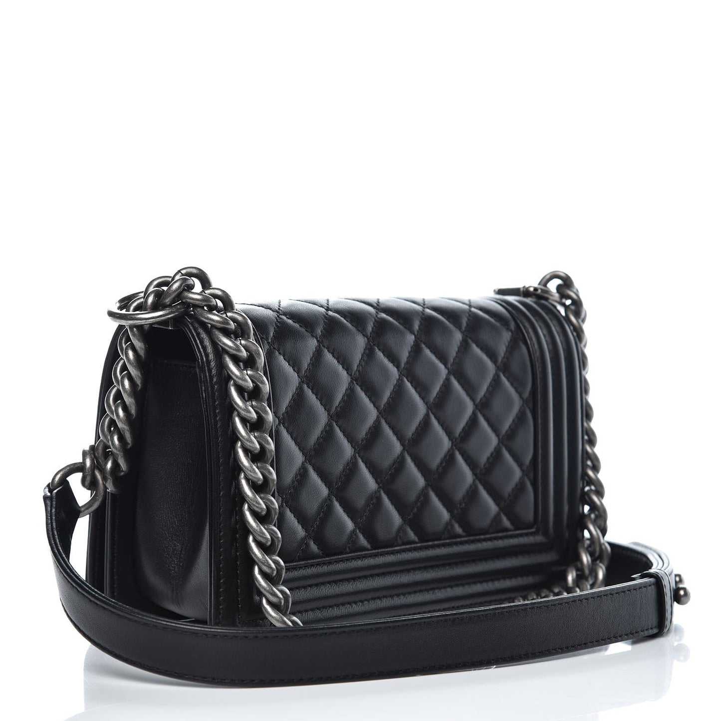 Lambskin Quilted Small Boy Flap Black