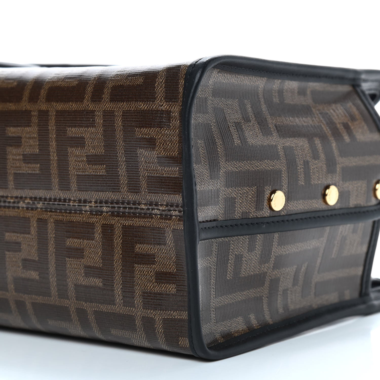 Fendi Glazed Fabric Vitello Century FF 1974 Stamp Patch Mini Peekaboo Defender Cover Mogano Panna Black 9 of 9