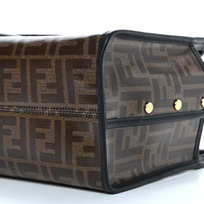 Fendi Glazed Fabric Vitello Century FF 1974 Stamp Patch Mini Peekaboo Defender Cover Mogano Panna Black 9 of 9