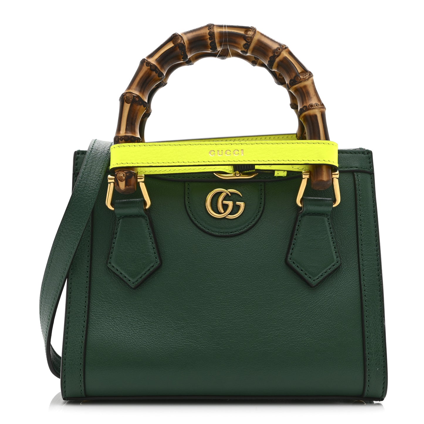 Wonka Grain Calfskin Mini Diana Tote Bag Green Yellow Fluo