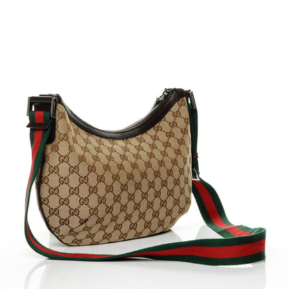 Gucci Monogram Web Medium Half Moon Hobo Dark Brown 3 of 6