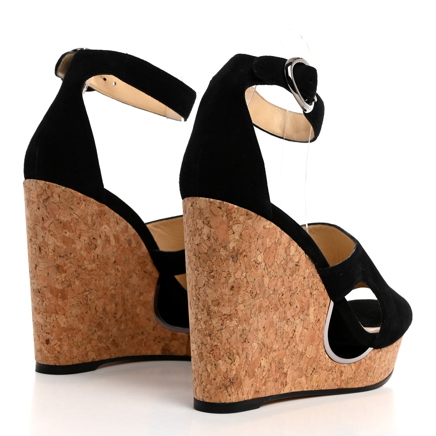 Jimmy Choo Suede Cork Neyo 120 Wedge Sandals 41 Black 4 of 7