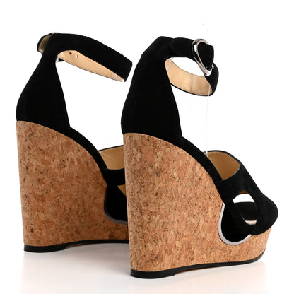 Jimmy Choo Suede Cork Neyo 120 Wedge Sandals 41 Black 4 of 7