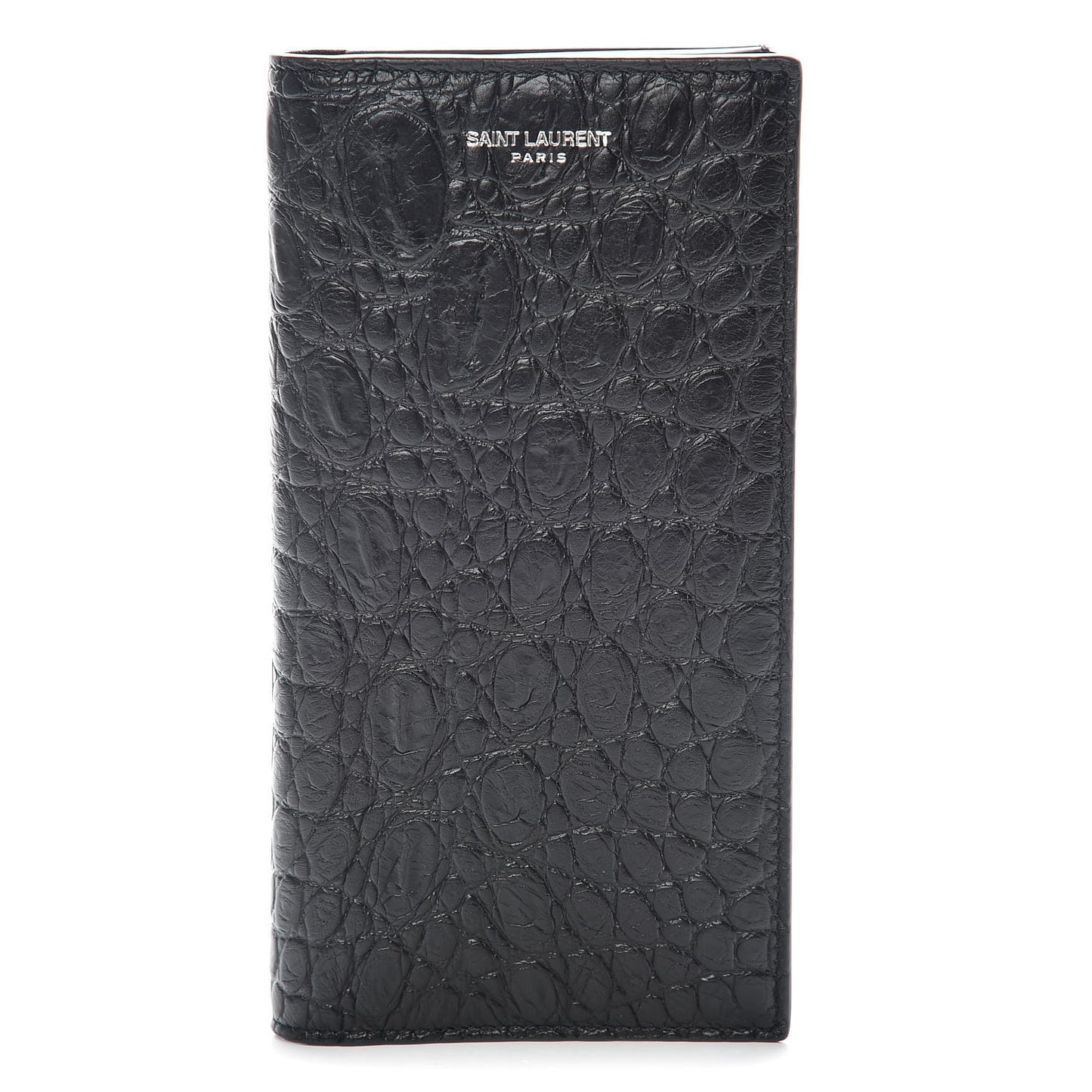 Calfskin Crocodile Embossed Continental Wallet Black