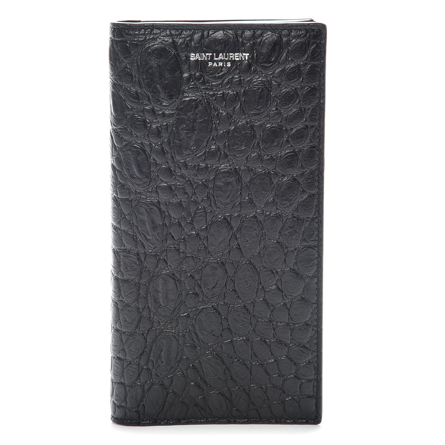 Saint Laurent Calfskin Crocodile Embossed Continental Wallet Black 1 of 8
