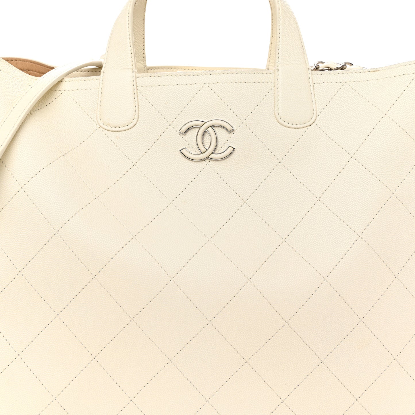 Caviar Stitched Large Shopping Tote White
