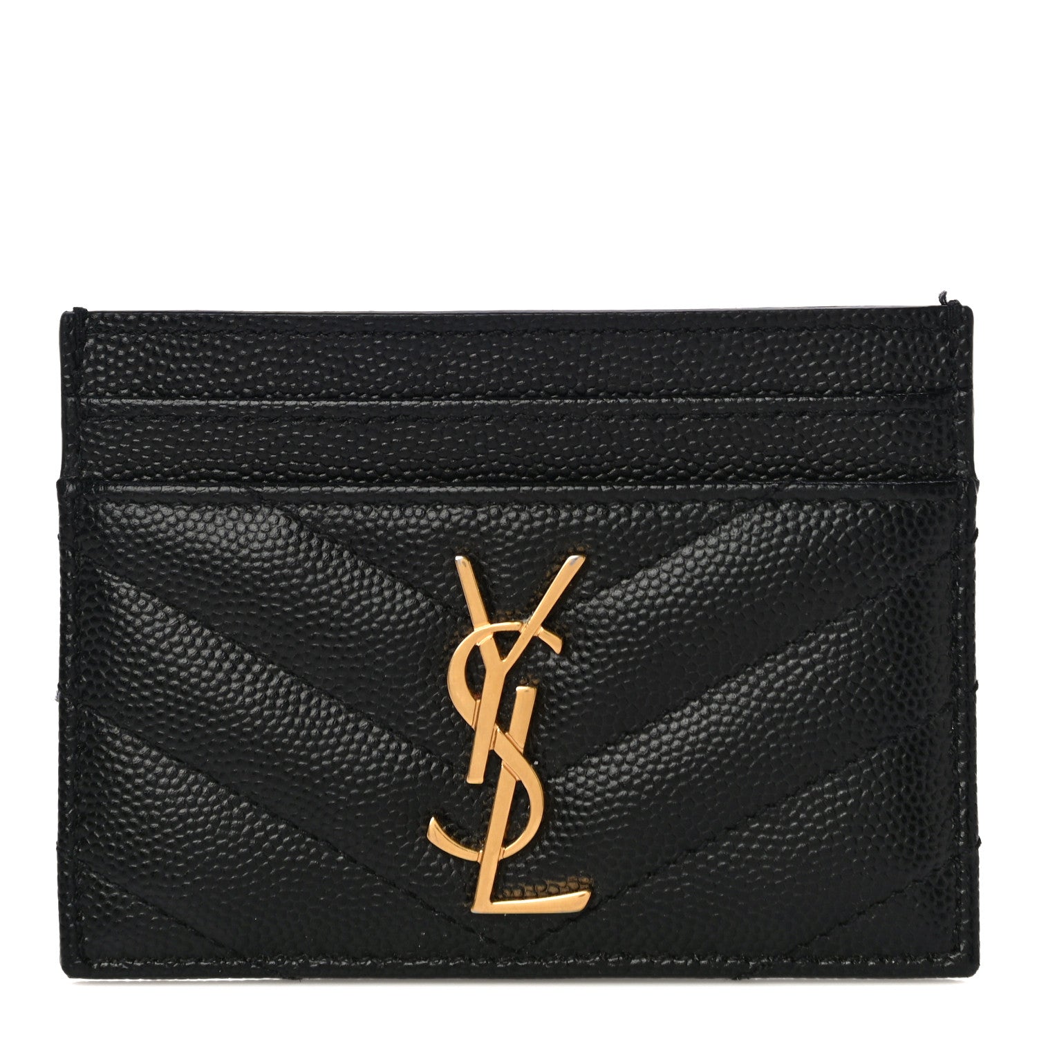 Saint Laurent Grain De Poudre Matelasse Chevron Monogram Credit Card Case Black 1 of 12