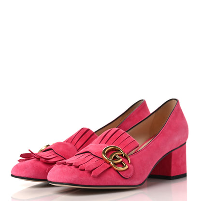 Gucci Kid Scamosciato GG Marmont Fringe 50mm Loafer Pumps 38.5 Hot Pink 3 of 8