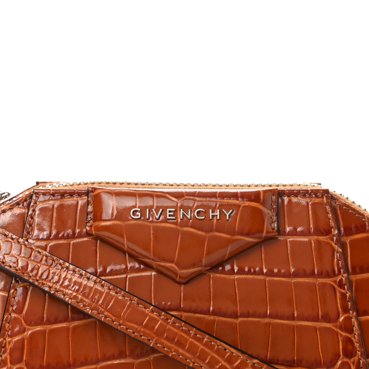 Calfskin Crocodile Embossed Nano Antigona Tan