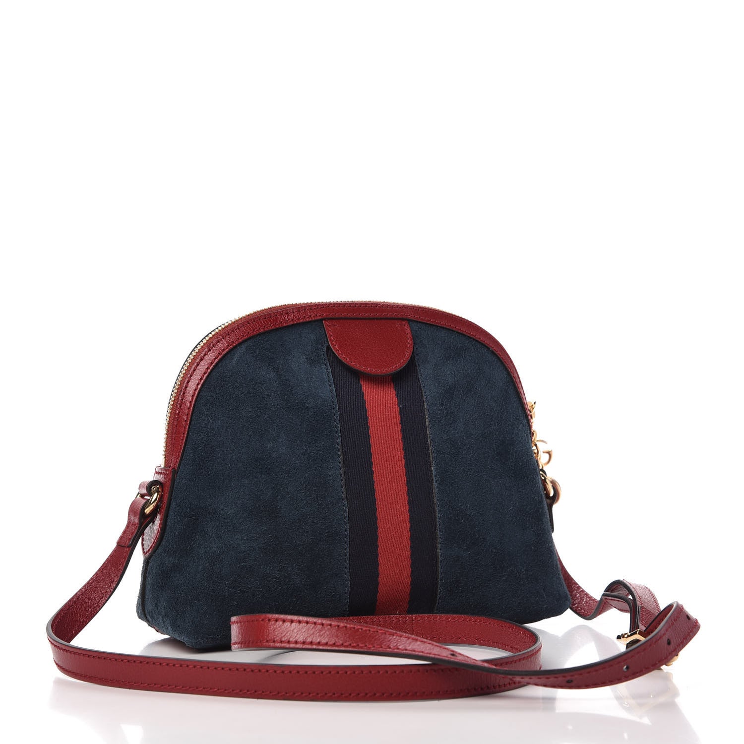 Gucci Suede Calfskin Web Small Ophidia Dome Shoulder Bag New Blue Romantic Cherry 3 of 10