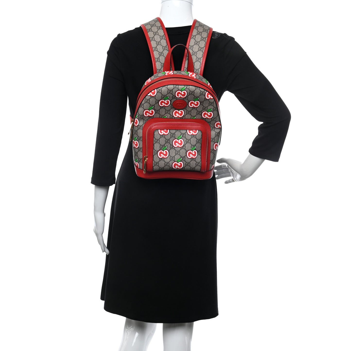 GG Supreme Monogram Apple Small Retro Interlocking G Day Backpack Beige Multicolor Lobster Red