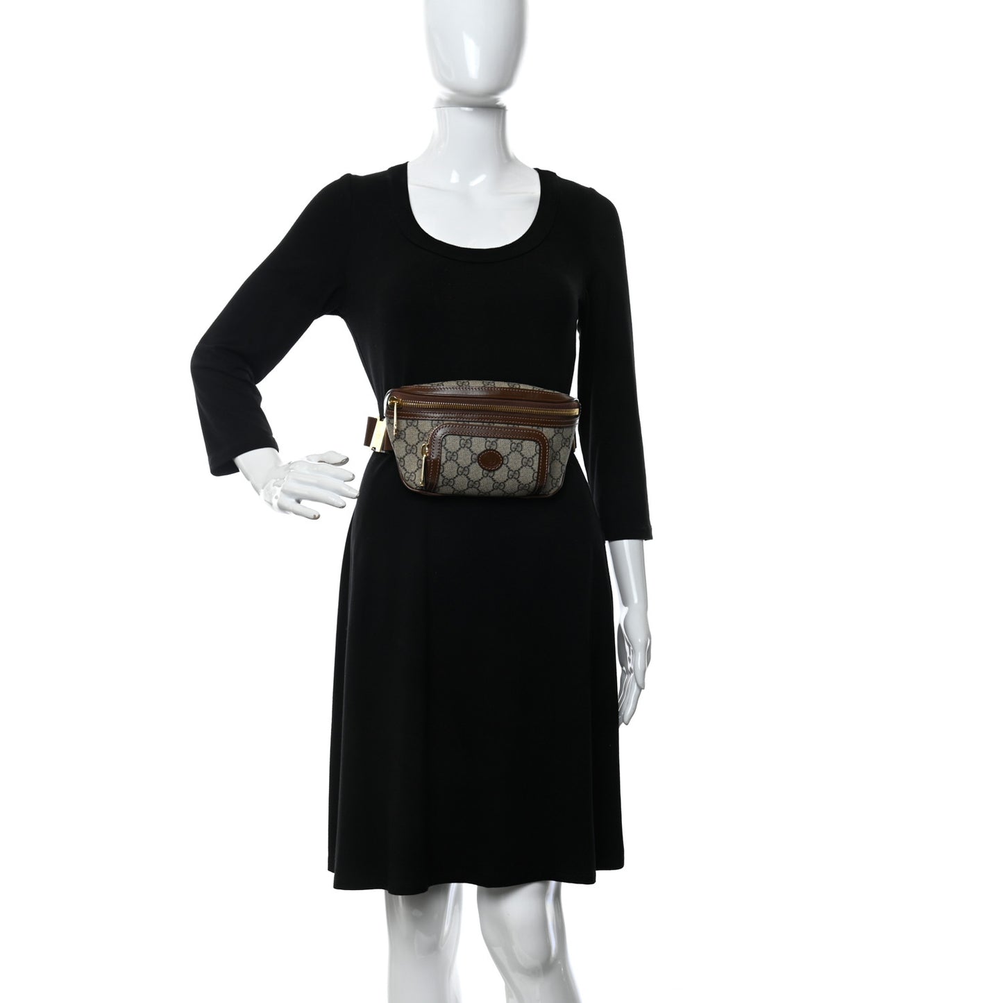 GG Supreme Monogram Textured Calfskin Retro Interlocking G Belt Bag Beige Ebony Brown Sugar