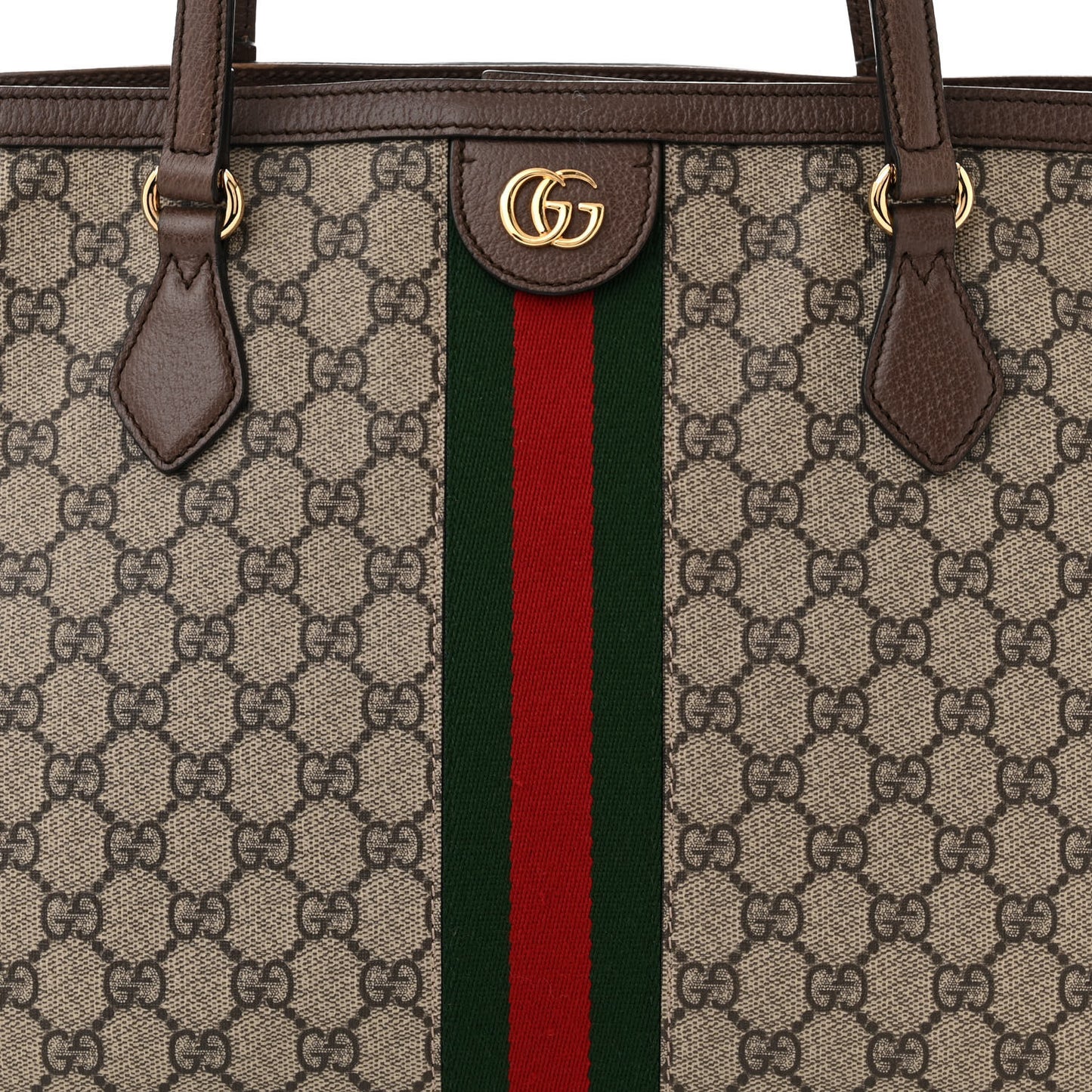 GG Supreme Monogram Textured Calfskin Web Medium Ophidia Shopping Tote Beige Ebony New Acero