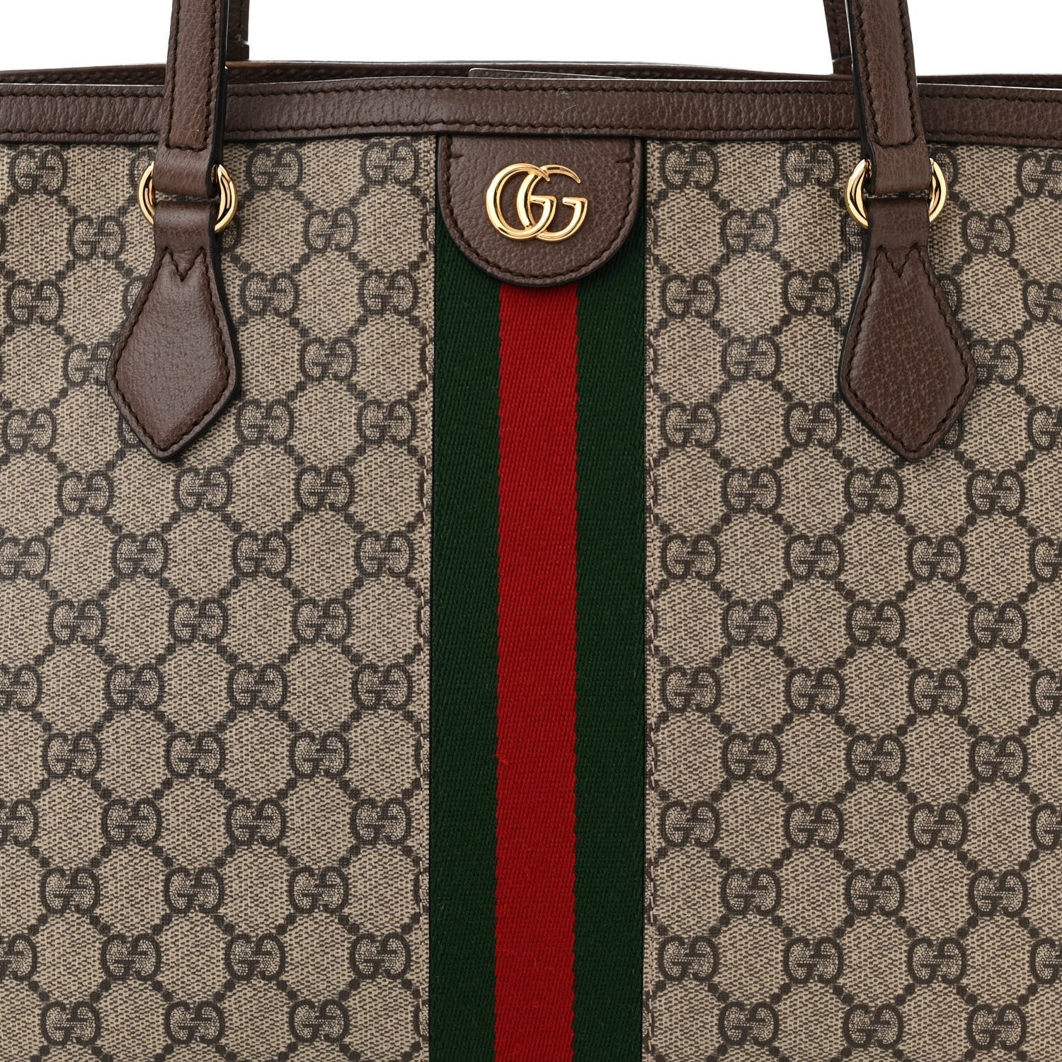 Gucci GG Supreme Monogram Textured Calfskin Web Medium Ophidia Shopping Tote Beige Ebony New Acero 8 of 11