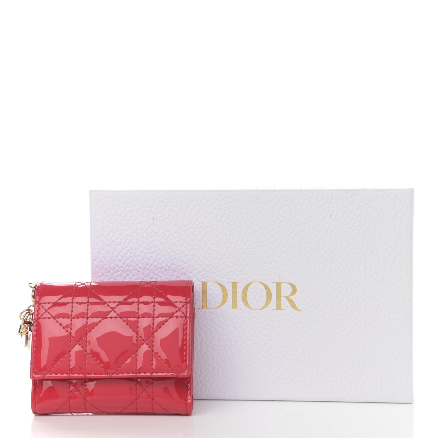 Patent Cannage Lady Dior Lotus Wallet Red