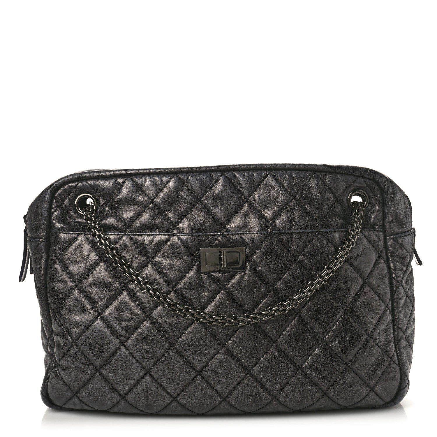 Chanel Metallic Aged Calfskin Quilted Large Reissue Camera Case Black 1 of 13