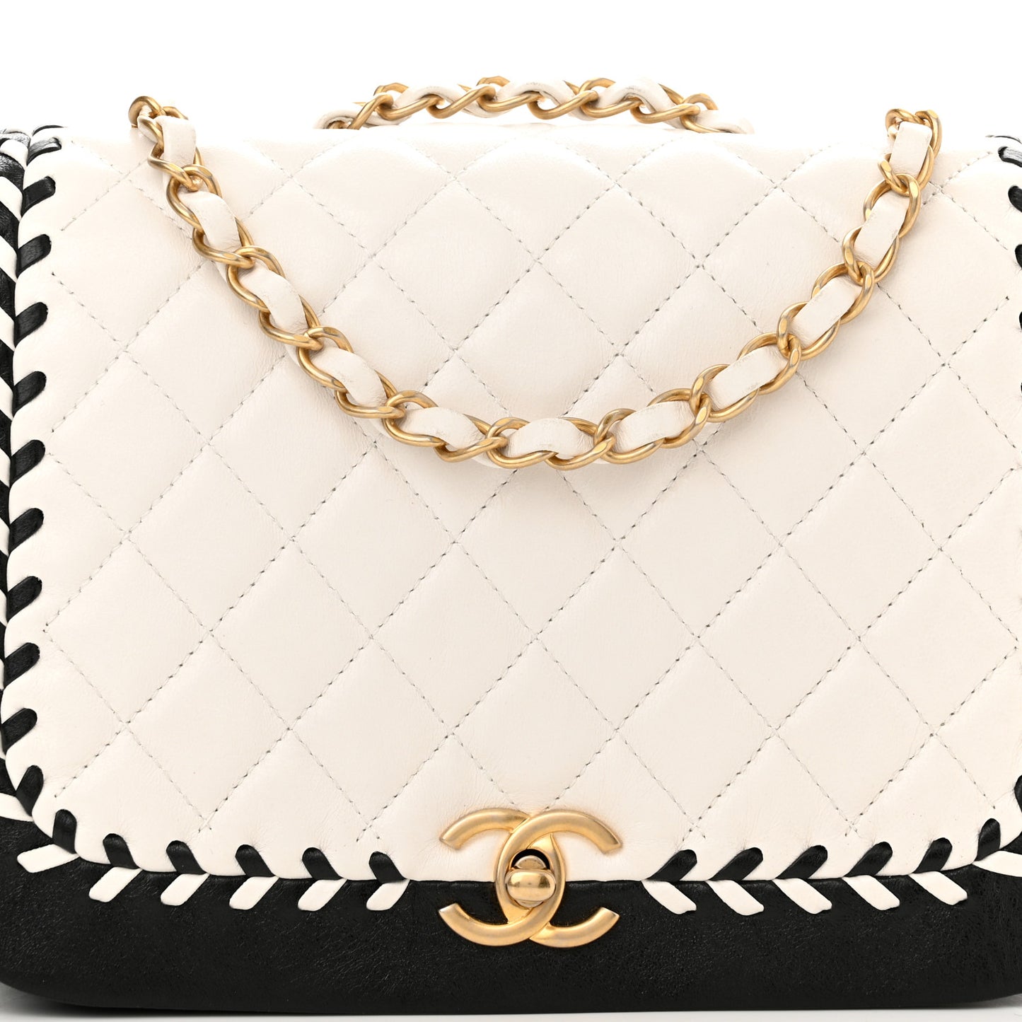 Calfskin Braided Flap White Black