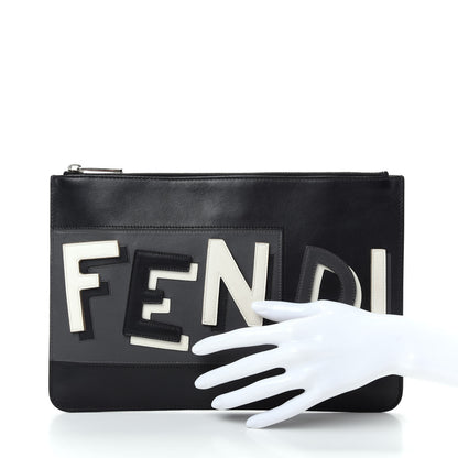 Fendi Vitello Century Shadow Logo Inlay Tri-Color Pouch Black Asfalto Multicolor 2 of 7