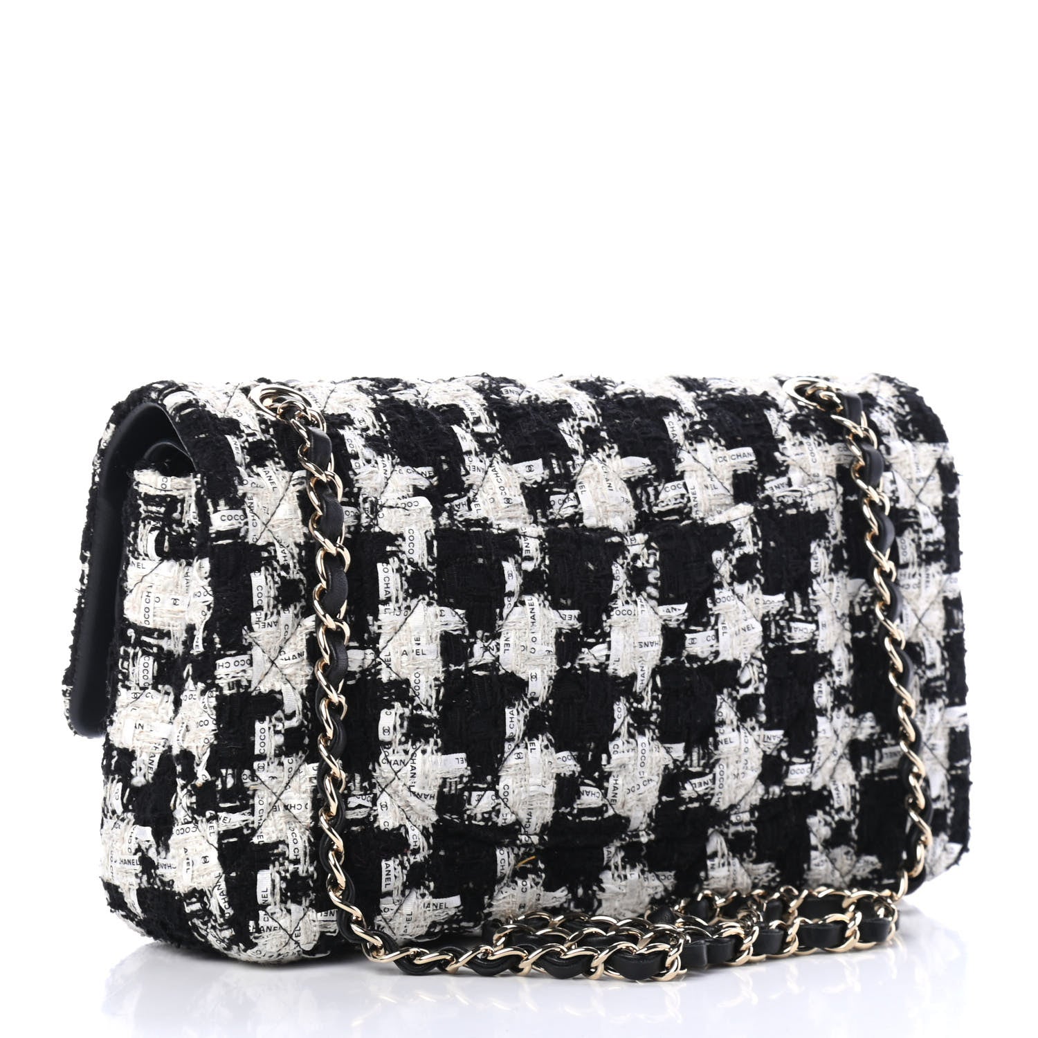 Chanel Tweed Quilted Medium Double Flap Black Ecru White 2 of 4