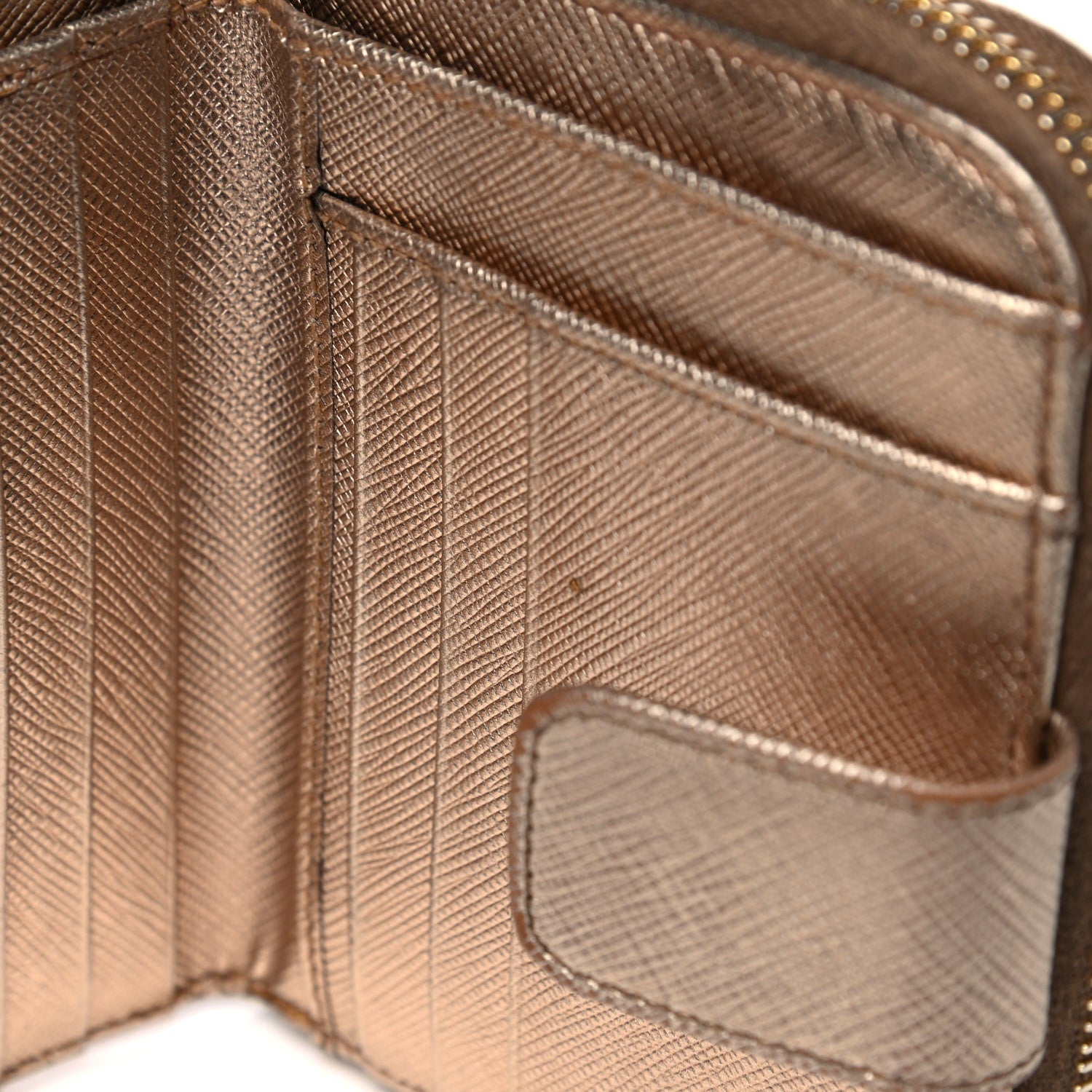 Prada Metallic Saffiano Metal Compact Zip Around Wallet Bronzo 13 of 16