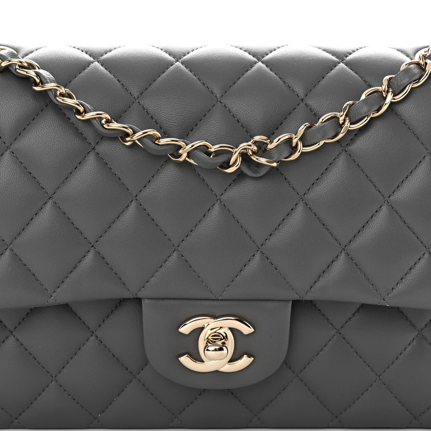 Chanel Lambskin Quilted Medium Double Flap Dark Grey 7 of 10