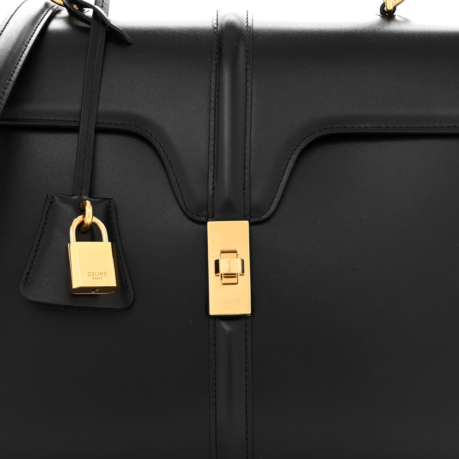 Celine Satinated Calfskin Medium 16 Top Handle Bag Black 10 of 12
