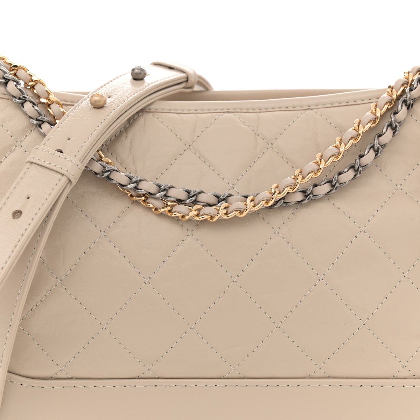Aged Calfskin Quilted Medium Gabrielle Hobo Beige