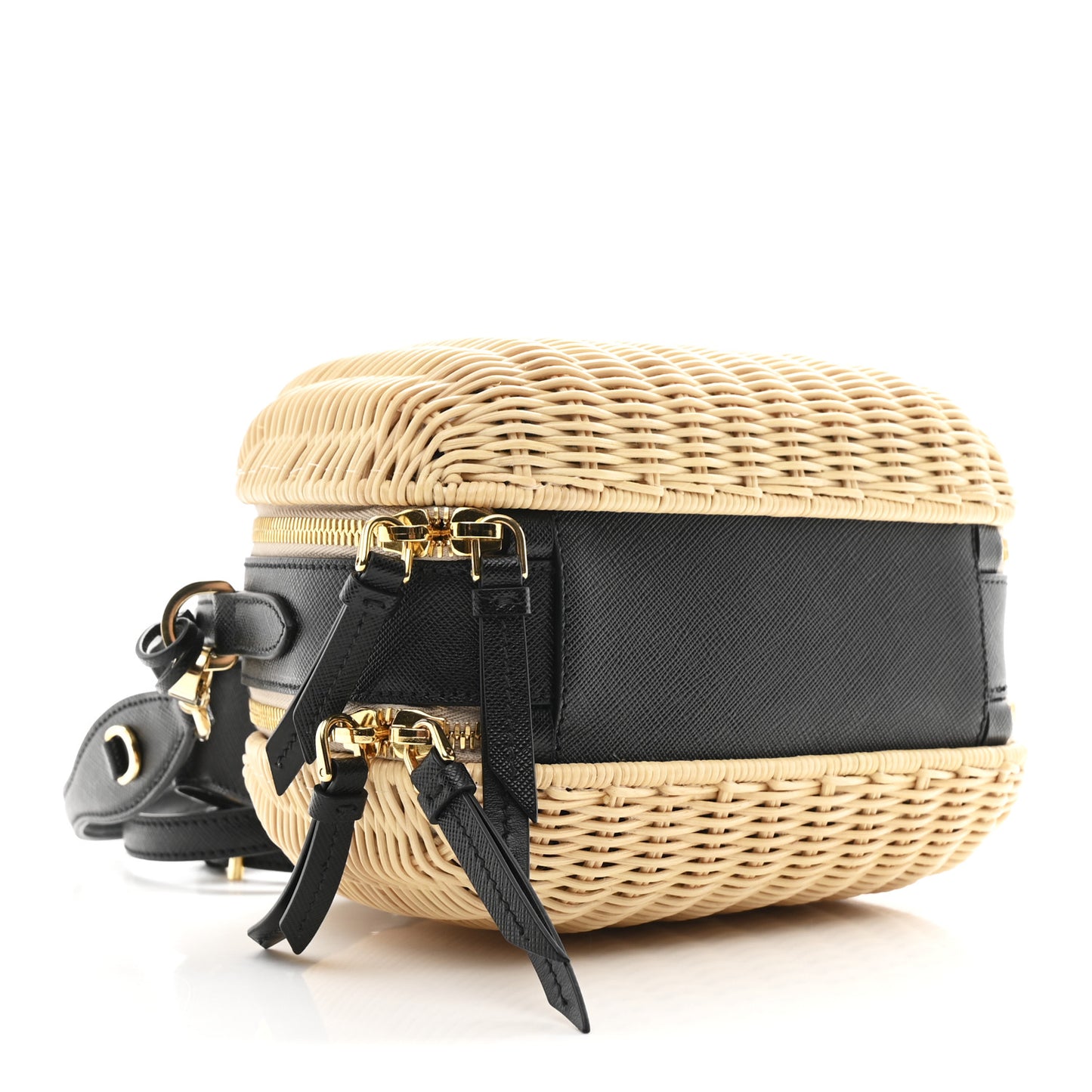 Wicker Saffiano Midolino Odette Top Handle Bag Naturale Black