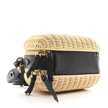 Prada Wicker Saffiano Midolino Odette Top Handle Bag Naturale Black 4 of 11
