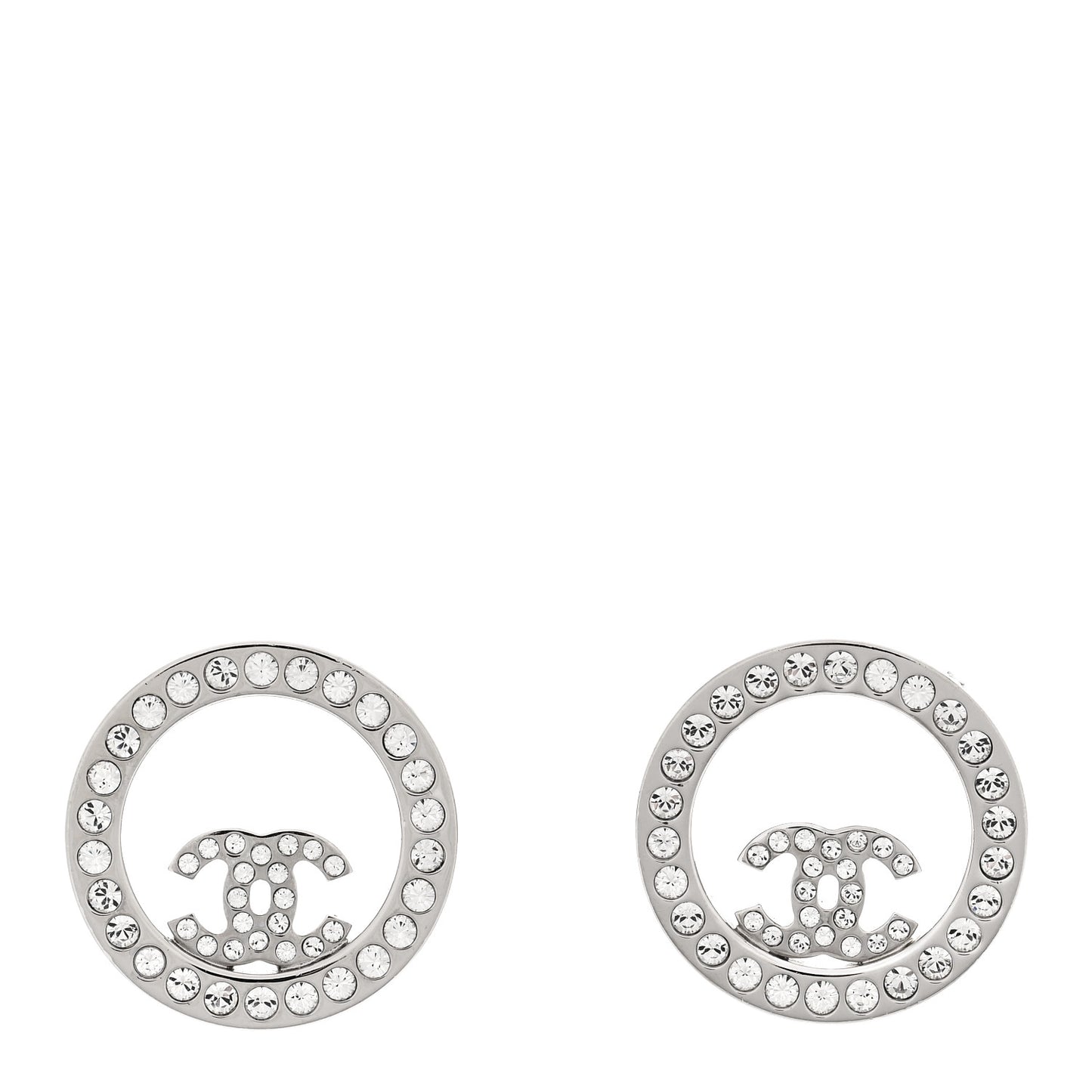 Crystal CC Round Earrings Silver