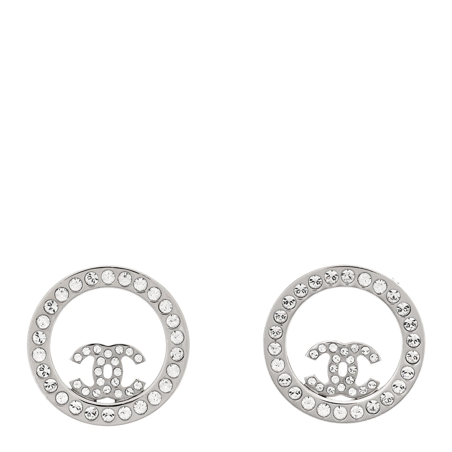 Chanel Crystal CC Round Earrings Silver 1 of 5