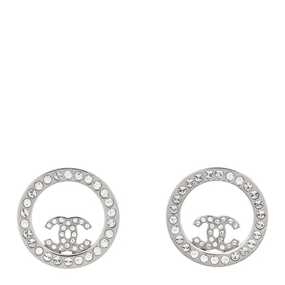 Chanel Crystal CC Round Earrings Silver 1 of 5