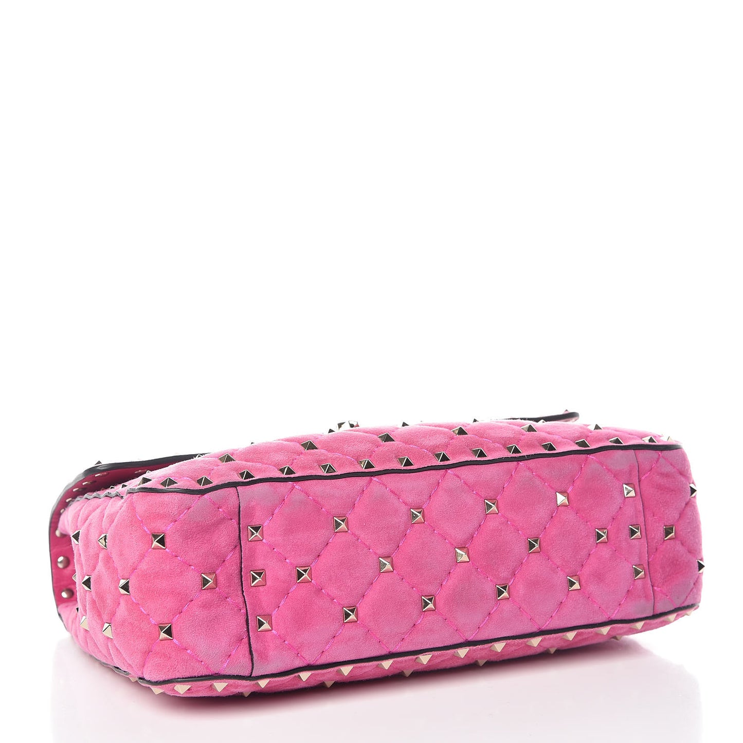 Suede Medium Rockstud Spike Shoulder Bag Bright Fuxia