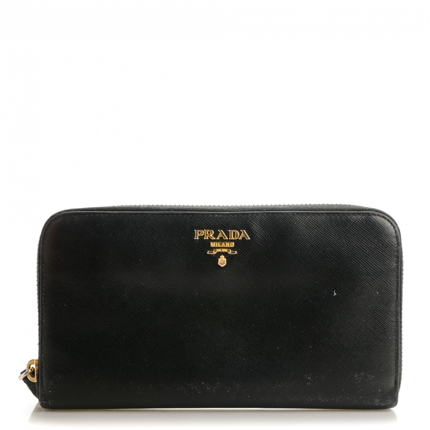Prada Saffiano Metal Zip Around Wallet Nero Black 1 of 8